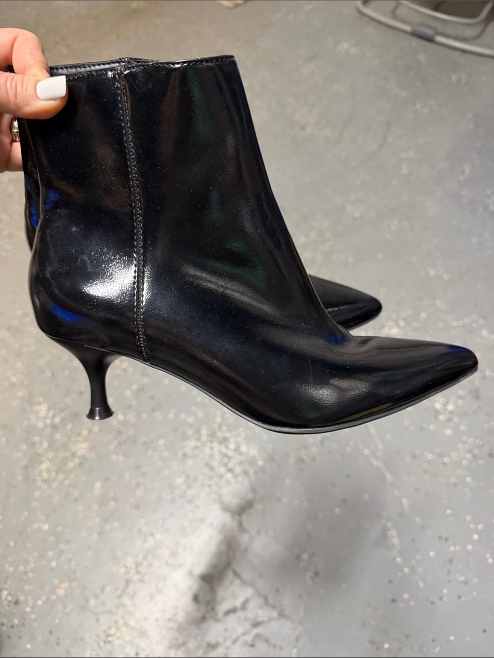 Rachel Zoe Shiny Black Pointed-Toe Kitten Heel Ankle Boots